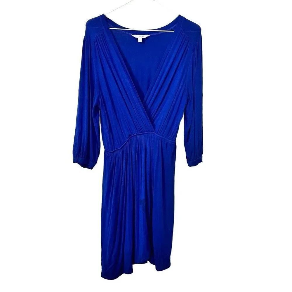 Charming Charlie Surplice Long Sleeve Jersey Knit Faux Wrap Dress Blue Large